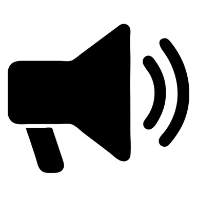 megaphone in a solid black icon style, filled silhouette, no color, strong visual impact, suitable for monochrome use sticker