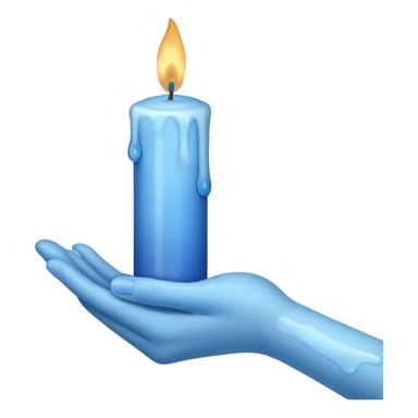 A blue candle held by a hand only not a person, at 45 degree angle, wax dripping down sticker