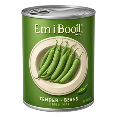 metal can with simple label open top showing tender green beans inside cut into even lengths moist slightly glossy packed in light brine muted green color soft texture cooked preserved vegetables no fork bowl branding just opened can soft lighting subtle shadows emoji scale sticker