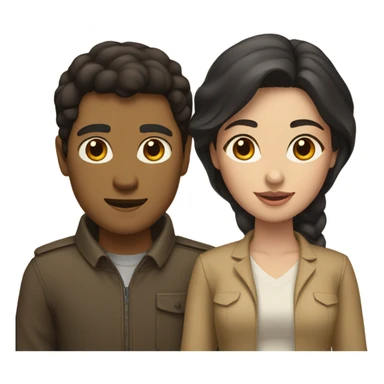 A couple man and woman Both have dark hair, with in the middle of them. A Husky. Golden beige sticker
