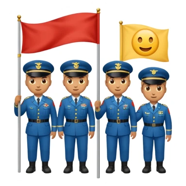 three soldiers pushing a flagpole inspired by the Raising the Flag on Iwo Jima photo, emoji style, rounded shapes, minimal detail, no text sticker