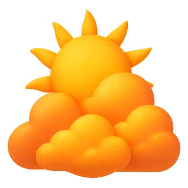 Edit the image to show sunrise colors in fluffy clouds with a bright sun, no face, in emoji style. Remove the background. The style should resemble emoji style with bright and warm sunrise colors in the fluffy clouds and bright sun. sticker