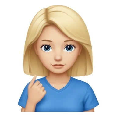 Blond lady holding a blue shirt sticker