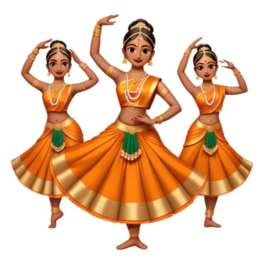 Cinematic Realistic Bharatanatyam Dance Emoji, depicted as an elegant classical Indian dance performance with graceful poses, intricate costumes, and expressive hand gestures, rendered with rich textures and warm dramatic lighting that captures its timeless beauty. sticker