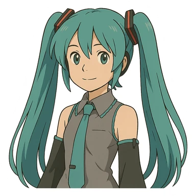 ghibli style Hatsune Miku with teal twin tails sticker