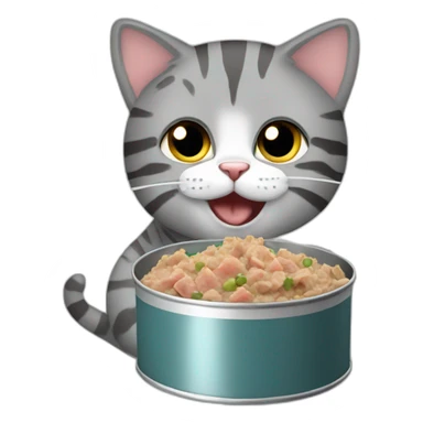 A gray stripped tabby cat eating can of tuna sticker
