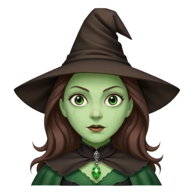 Wicked Witch of the West from the Wizard of Oz with green skin and eyes, brown long hair, dark green outfit sticker