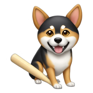 shiba inu showing cricket bat sticker