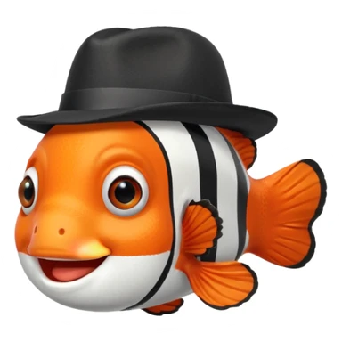 Clownfish with a black fedora, smiling sticker