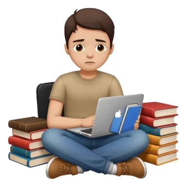 a student crashing out with the laptop on the lap and books on the side -  an emoji like this 😭 sticker