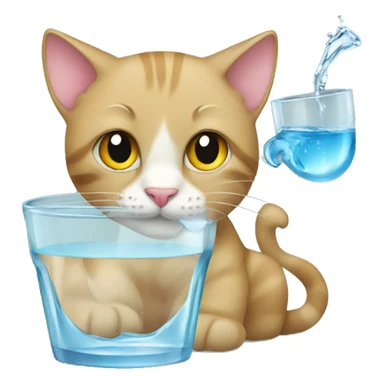 Cat drinking water from a glass sticker