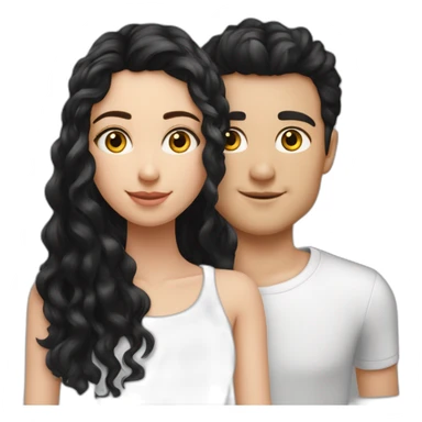Garçon blanc cheveux noir avec fille noir cheveux long boucle Garçon blanc cheveux noir lisse couple avec fille noir cheveux long boucle sticker