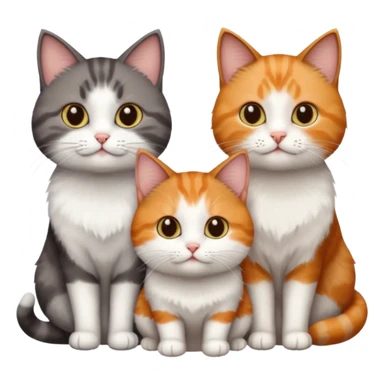 3 different coloured short haired cats including; a dark brown tabby and white cat, and a dark grey and white and a ginger and white sticker