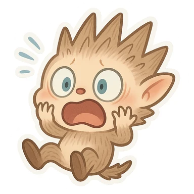 Labubu character startled, jumping back, exaggerated shocked face, cute cartoon style sticker