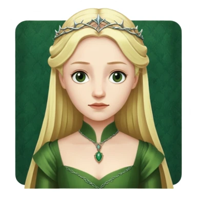 Elizabeth Woodville is the queen of York and looks like a blonde Rebecca Ferguson. She is wearing a green dress and looks like a Game of Thrones Character sticker