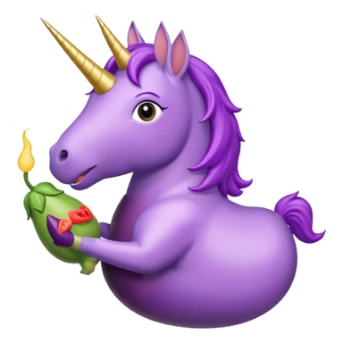 purple unicorn eating eggplant sticker