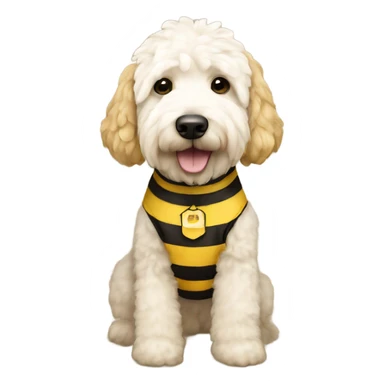 A white and cream golden doodle in a bee outfit  sticker