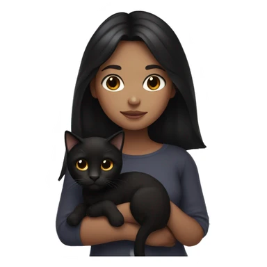 Girl with black hair collarbone length and brown hair and white skin holding a black cat sticker