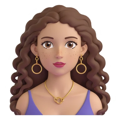 Attractive Greek woman with a wide face, freckles, long curly brown hair and gold hoop earrings sticker