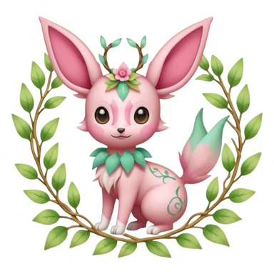 Rosy floral romantic cute Sylveon-Eevee-Celebi-Leafeon-Pokémon-Digimon-Fakémon-hybrid-fusion-creature with vines entangled around sticker