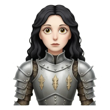 realistic cinematic actress Cher in Victorian styling like Joan of Arc dirty damaged armor in a forest sticker