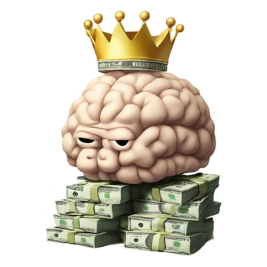 Big Brain wearing a crown on top of stack of cash sticker