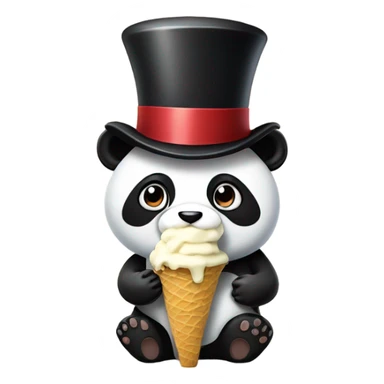 Panda eating ice cream with a top hat sticker