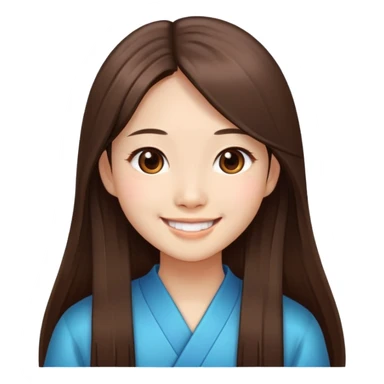Chinese girl with long straight brown hair, smiling, just face sticker