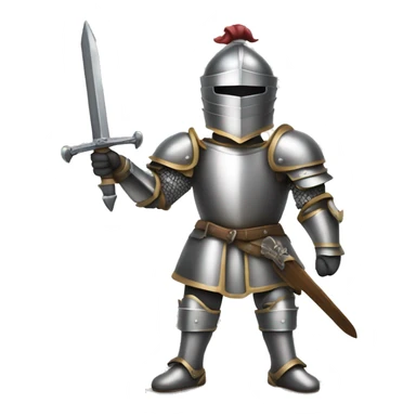 Generate an emoji of a knight in shiny armor, holding a sword with both hands. The sword should be resting on the ground sticker