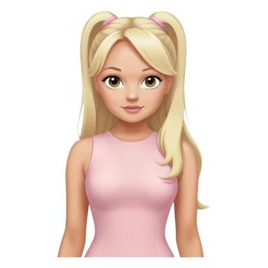 Emma bunton with long blonde ponytails wearing a light pink bodycon dress sticker