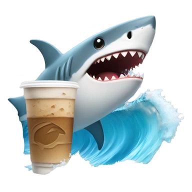 Shark surfing and holding an iced coffee  sticker