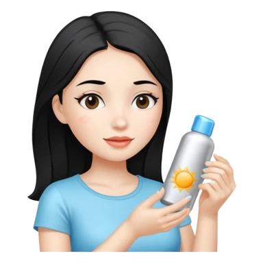 Black hair white skin Girl putting on a silver package sunscreen sticker