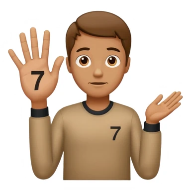 Man shrugging with the number 6 above his left hand and the number 7 above his right hand sticker