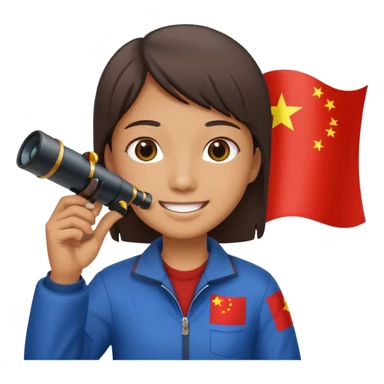 a vast, stunning view of China flag in the background, with a telescope in hand sticker