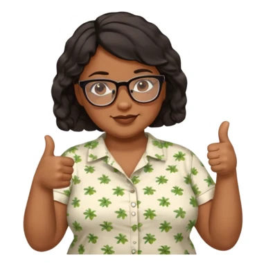 make a fat brown female biology teacher with glasses giving a thumbs up with short black hair wavy remove the doctor outfit and put on a regular summer looking shirt sticker