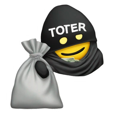 Thief stealing money bag with the word “Toptier” embroidered on it sticker