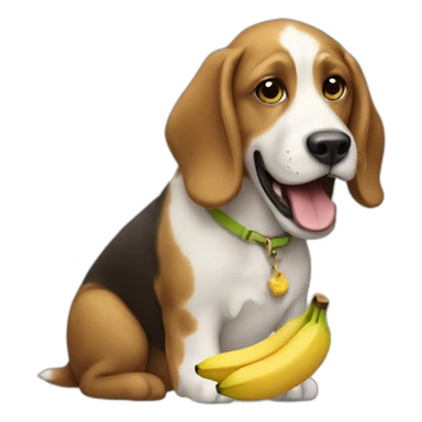 A dog eating a banana sticker