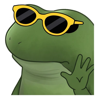 Bufo frog with star-shaped sunglasses, sipping a blue cocktail, in bufo style, transparent background sticker