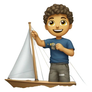 boy using angle polisher on the sailboat sticker