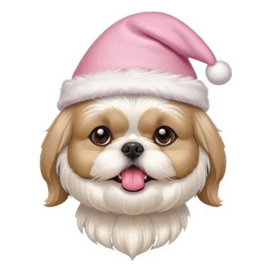 one white all over little shih tzu dog with tongue hanging out sitting with light pink christmas hat sticker