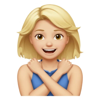 girl with blond hair crossing arms around neck laughing angry  sticker