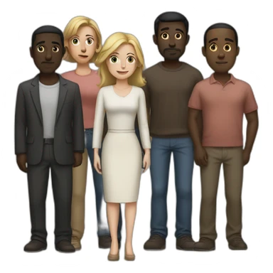 six dark-skinned men stand behind a pale woman sticker