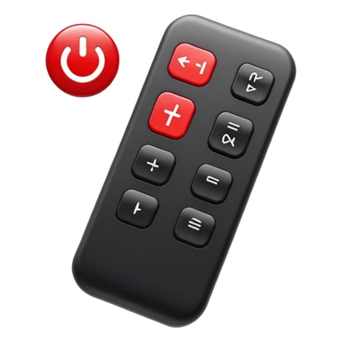 one black tv remote control with red border,  2Dimensions. The remote control have to have 4 buttons in black and one big one in red and the play sign sticker