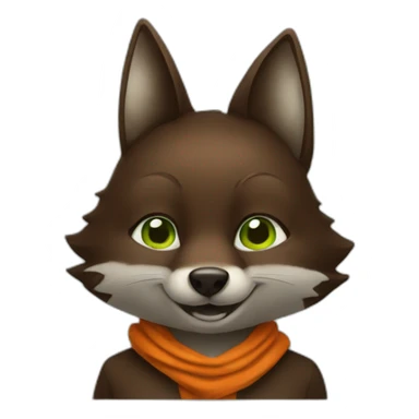 a small dark brown fox with orange eyes with a dark green hood that smile sticker