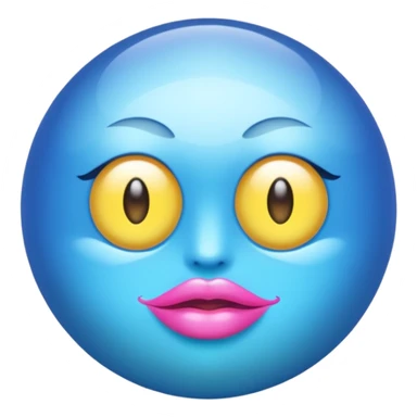 A translucent blue half-sphere with pink lips and two yellow eyes and 8 toea around the bottom sticker