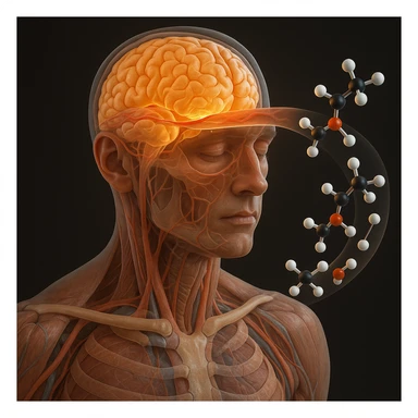 human body in 4K highlighting brain using ketone bodies as energy source, ketone molecules crossing the blood-brain barrier sticker