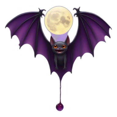 realistic full moon dripping purple behind with vampire bat wings flying in front sticker