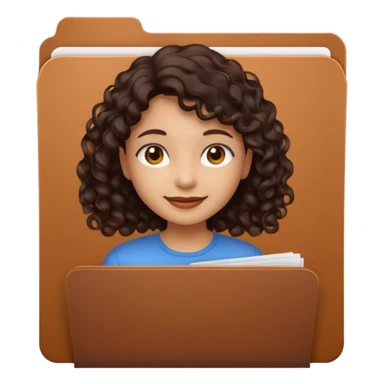 A **simple emoji-style icon** of a **black black black transparent plastic folder**, sleek and minimal, with **rounded corners**, subtle translucency, soft shading, and a **small illustrated logo of a canela-skinned girl with natural curly dark hair and a warm smile**, simplified and icon-like.
 sticker