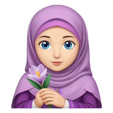 Turkish beautiful finish Konya girl blue eyes with crocus hijab and islamic dress and hold crocus flower on hand  sticker