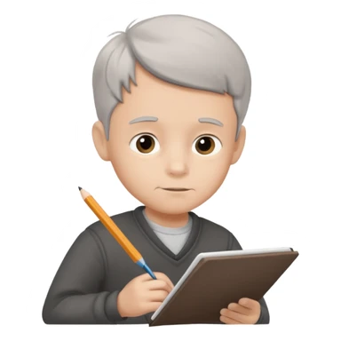 boy ,drawing pic of grandpa on the notebook, characoal sticker